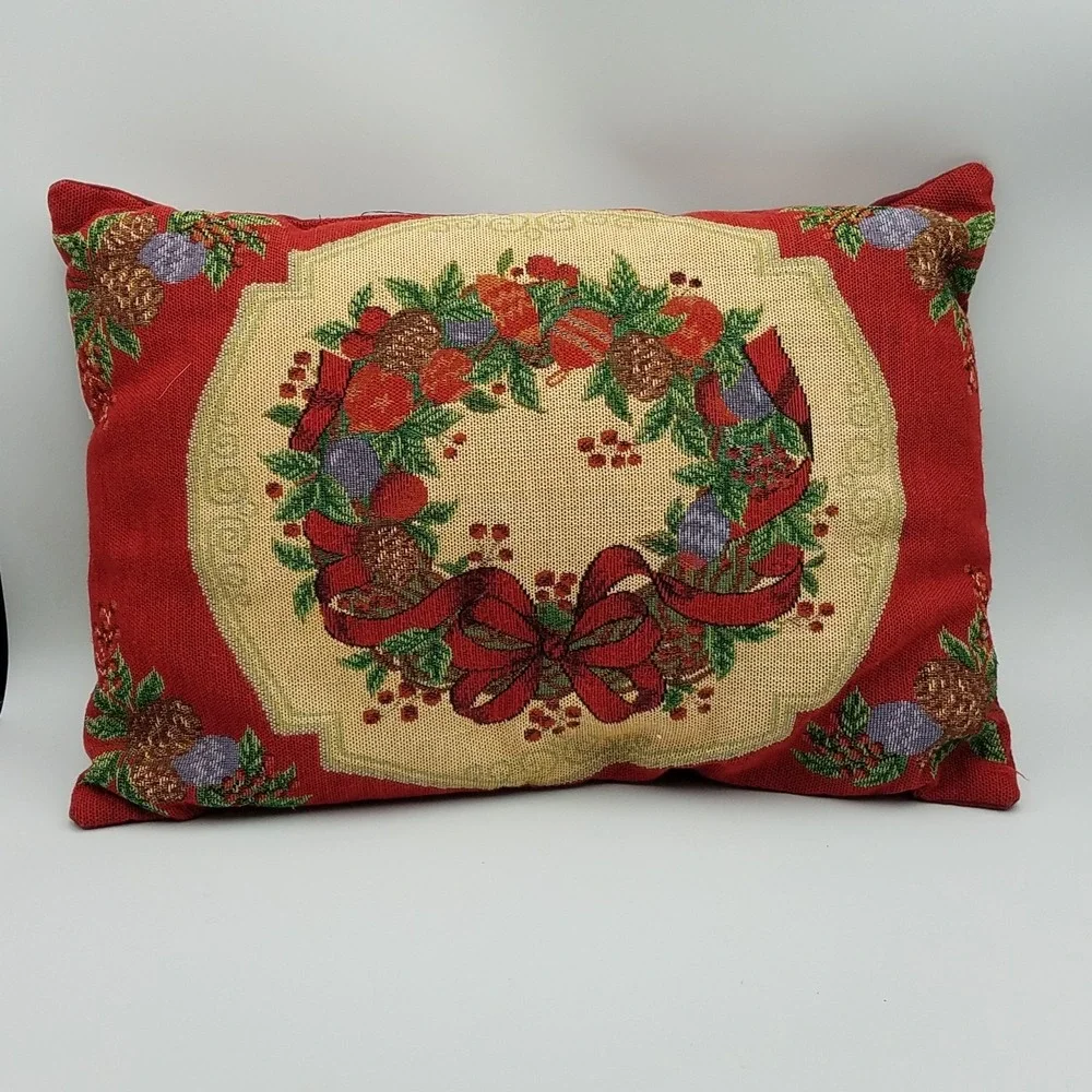 Christmas Needlepoint Decorative Throw Pillow 17x12